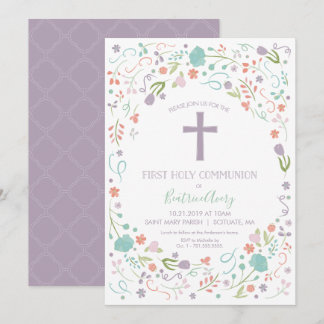 First Holy Communion Invitation, Customize, Floral Invitation
