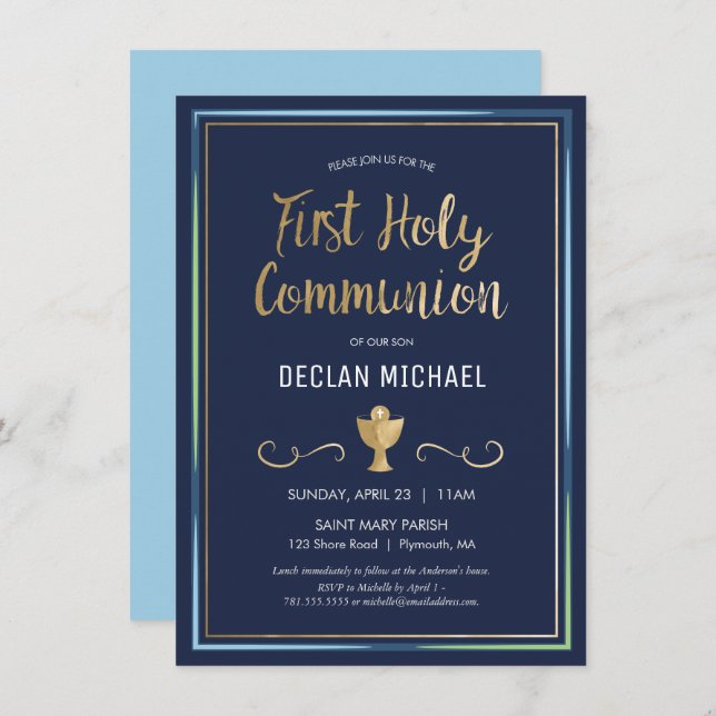 First Holy Communion Invitation - Elegant, Simple (Front/Back)