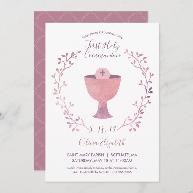 First Holy Communion Invitation - Girl Invite (Front/Back)