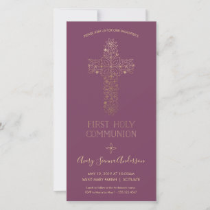 First Holy Communion Invitation - Gold, Elegant