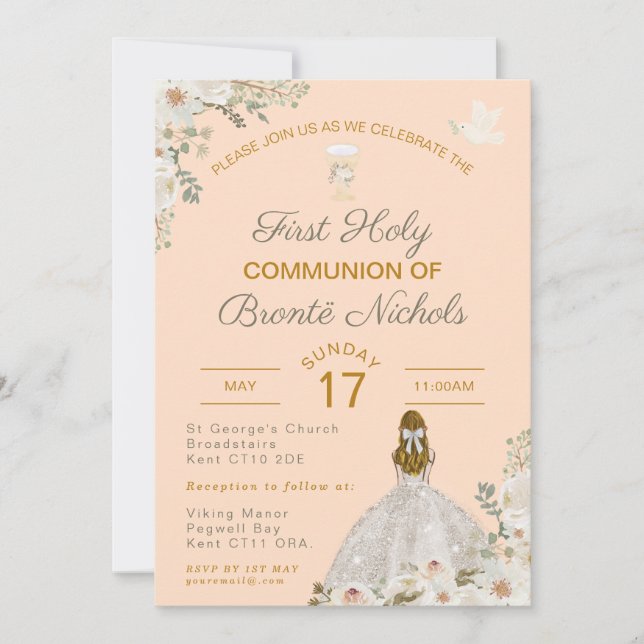 First Holy Communion Invitations Boho Chalice  (Front)