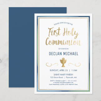 First Holy Communion Invite - Elegant, Simple Gold
