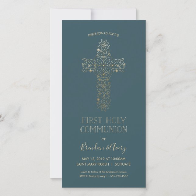 First Holy Communion Invite - Gold, Elegant, Simpl (Front)
