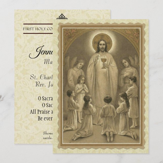 FIRST HOLY COMMUNION JESUS CHILDREN REMEMBRANCE INVITATION (Front/Back)