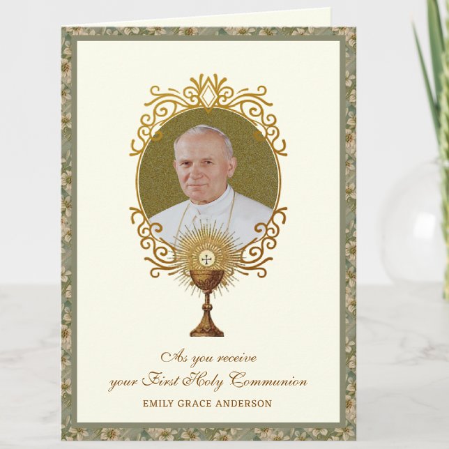 First Holy Communion John Paul II Eucharist Card (Easy to personalize - )