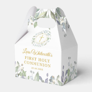First Holy Communion Laurel Garland Gold Cross Favor Box
