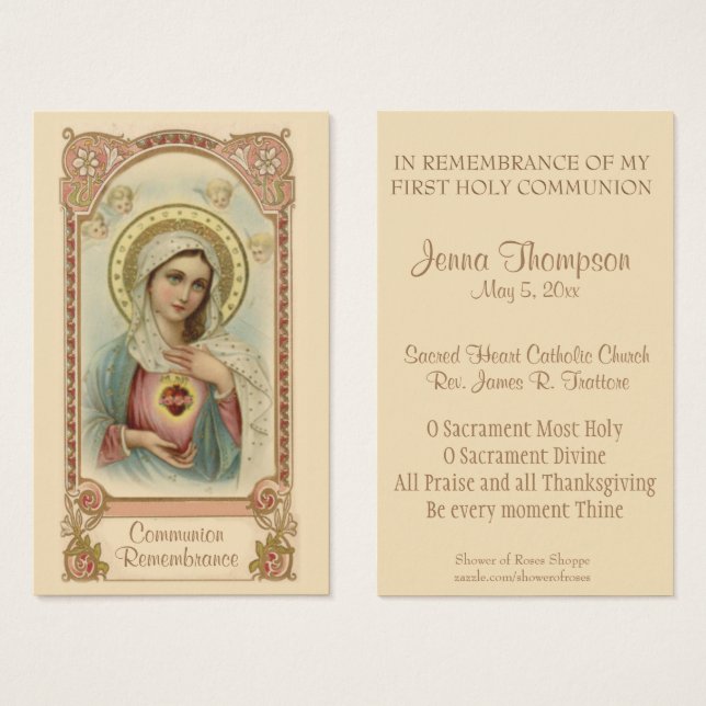FIRST HOLY COMMUNION MARY PRAYER HOLY CARD (Front & Back)