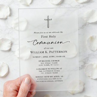 First Holy Communion Modern Elegant Frosted Acrylic Invitations
