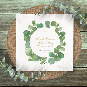 First Holy Communion Modern Greenery Floral  Napkin