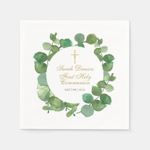 First Holy Communion Modern Greenery Floral  Napkin