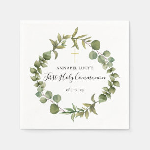 First Holy Communion Modern Woodland Greenery Napkin