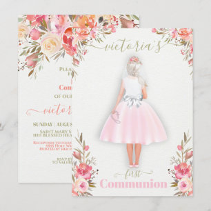 First Holy Communion Personalized Portrait Girl In Invitation