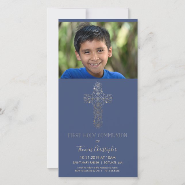 First Holy Communion Photo Card, Custom Invitation (Front)