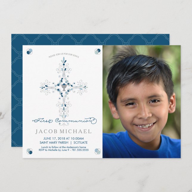 First Holy Communion Photo Invitation Boy's Invite (Front/Back)