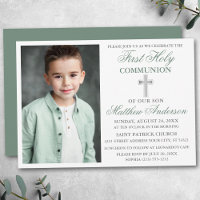 First Holy Communion Photo Sage Green Silver
