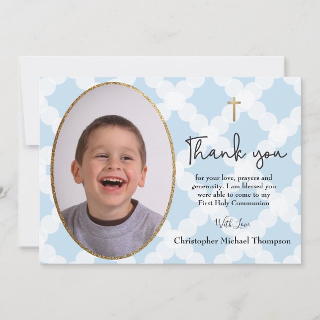First Holy Communion photo thank you Card (Front)