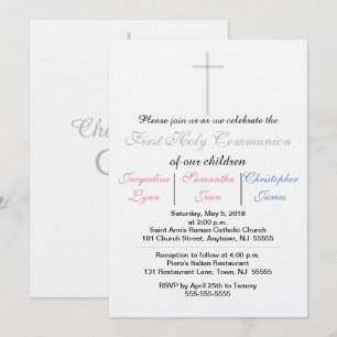First Holy Communion Pink Blue Triplets Invitation