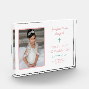 First Holy Communion Pink Girl Religious Keepsake Photo Block