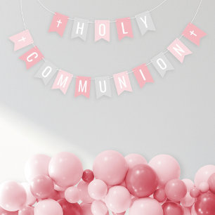 First Holy Communion Pink Grey Girl Party Bunting Flags