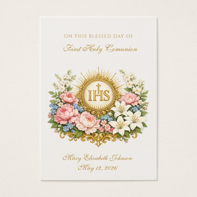 First Holy Communion Remembrance IHS Floral  (Front)