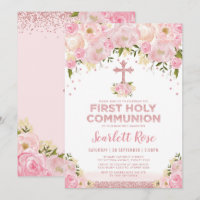 First Holy Communion Rose Gold Blush Pink Floral