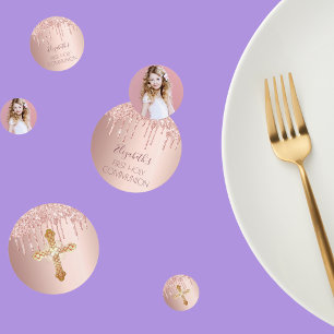 First holy communion rose gold glitter photo confetti