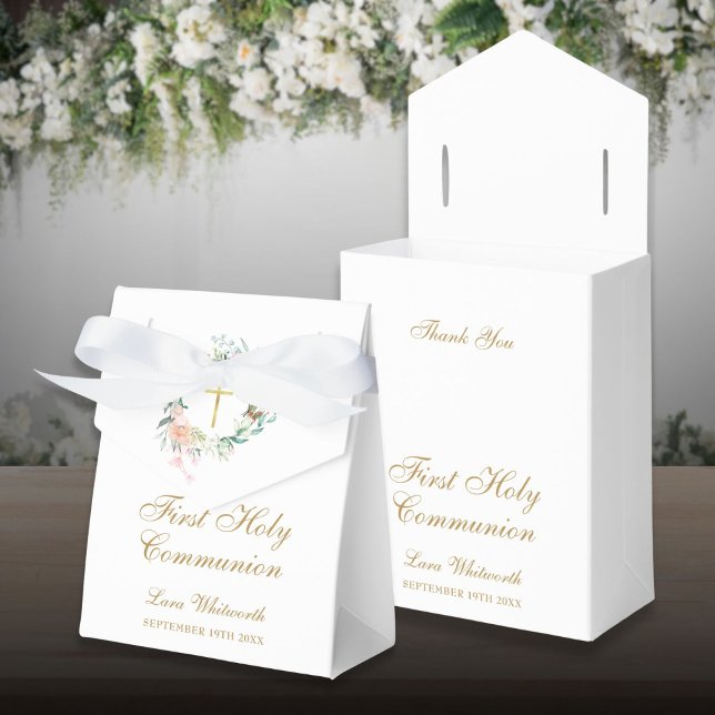 First Holy Communion Roses Floral Garland Favor Box (First Holy Communion Roses Floral Garland Favor Boxes)