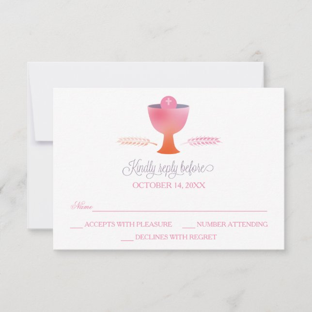 First Holy Communion RSVP Reply Card - Girl's (Front)