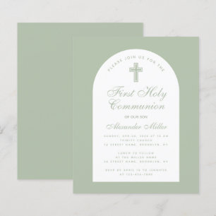 First Holy Communion Sage Green Budget Invitation