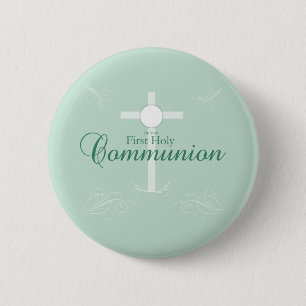 First Holy Communion, Script in Soft Green 2 Inch Round Button