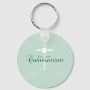 First Holy Communion, Script in Soft Green Keychain