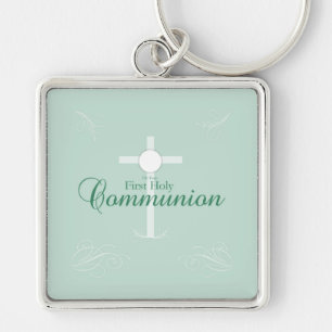 First Holy Communion, Script in Soft Green Keychain