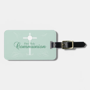 First Holy Communion, Script in Soft Green Luggage Tag