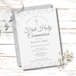 First Holy Communion Silver Stardust Save The Date<br><div class="desc">An elegant First Holy Communion save the date invitation featuring delicate silver stardust. You can personalize with your special celebration details in chic silver text. Designed by Thisisnotme©</div>