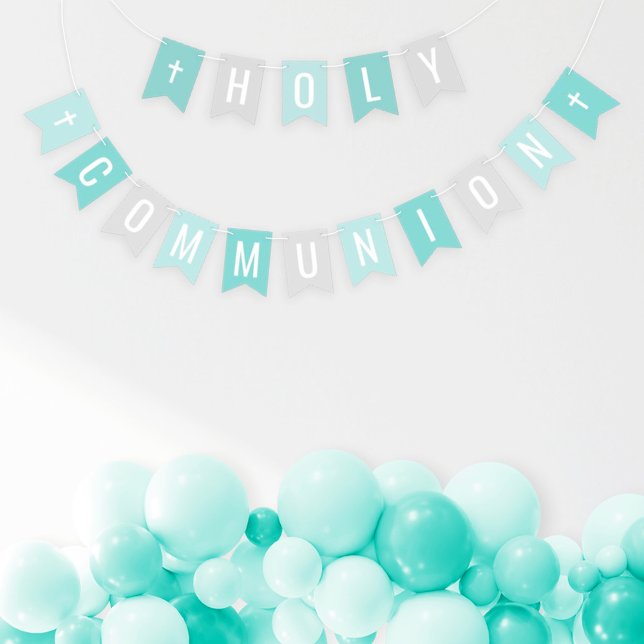 First Holy Communion Silver Teal Girl Celebration Bunting Flags (Creator Uploaded)