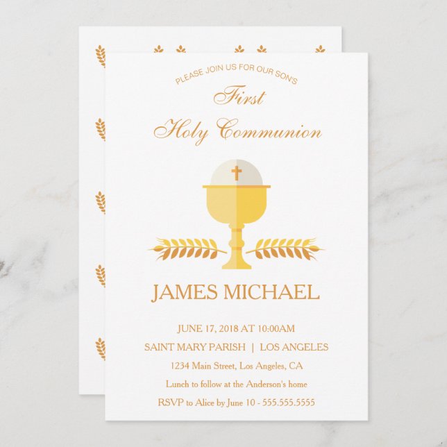 First Holy Communion Simple Golden Invitation (Front/Back)