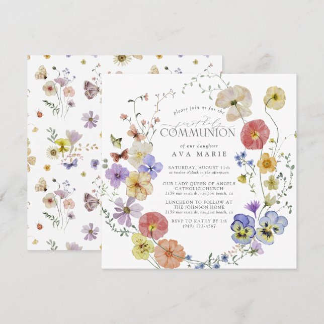 First Holy Communion Spring Summer Wildflower Invitation (Front/Back)