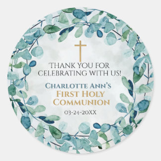 First Holy Communion Stickers with Greenery Leaves