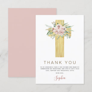 First Holy Communion Thank You Dusty Pink Rose Card