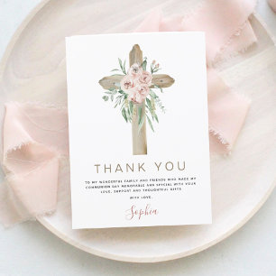 First Holy Communion Thank You Dusty Pink Rose Card