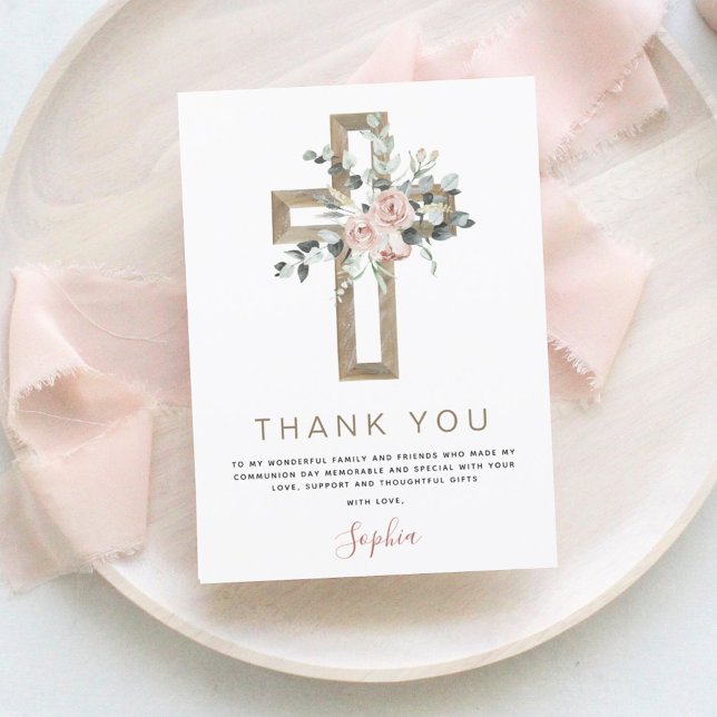 First Holy Communion Thank You Dusty Pink Rose Inv (Creator Uploaded)