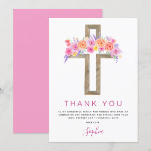 First Holy Communion Thank You Floral Pink Rose