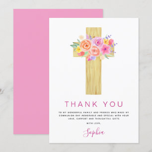 First Holy Communion Thank You Floral Pink Rose