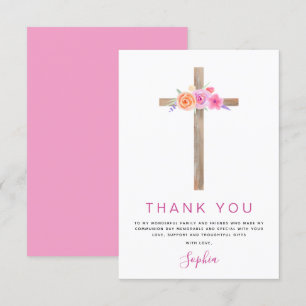 First Holy Communion Thank You Floral Pink Rose Card