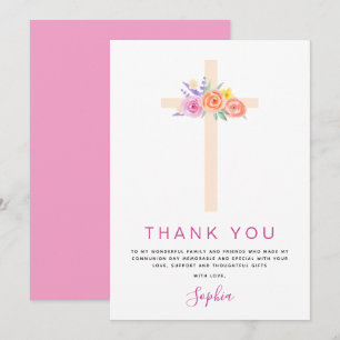 First Holy Communion Thank You Floral Pink Rose Card