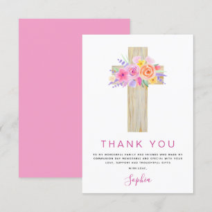 First Holy Communion Thank You Floral Pink Rose Card