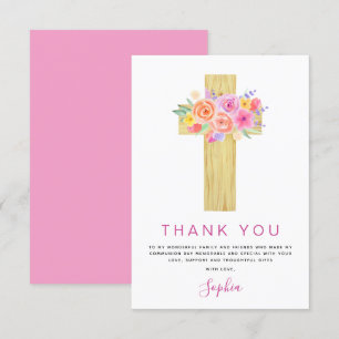 First Holy Communion Thank You Floral Pink Rose Card