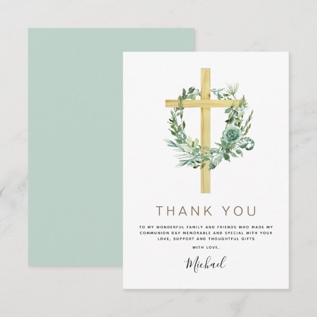 First Holy Communion Thank You Greenery Sage  Invi (Front/Back)