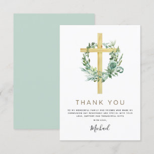 First Holy Communion Thank You Greenery Sage  Invi Card