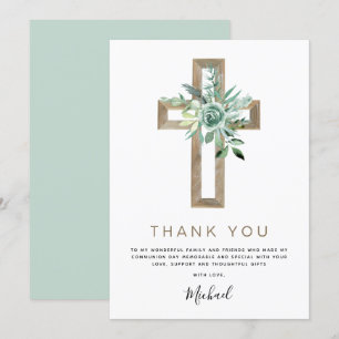First Holy Communion Thank You Greenery Sage Invit Card